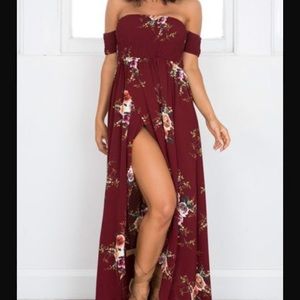 Floral High Low Off-Shoulder Dress